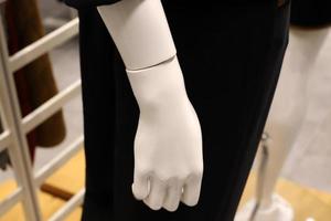 A mannequin stands on a showcase in a store. photo