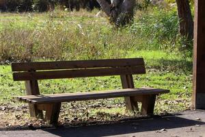 Bench in a city park on the Mediterranean coast photo