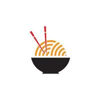 bowl of noodle with chopstick simple geometric logo vector