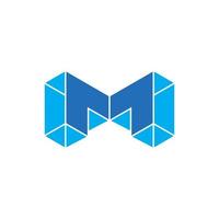 letter m 3d geometric blue diamond logo vector