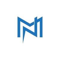 letter mn blue thunder bolt shape simple geometric design logo vector