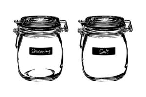 Hand drawn glass jar illustration vector design, jar for cooking spices, salt, sugar