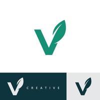 v diseño de logotipo y plantilla. letras iniciales de icono de hoja v creativas basadas en vector. vector