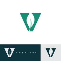 v diseño de logotipo y plantilla. letras iniciales de icono de hoja v creativas basadas en vector. vector