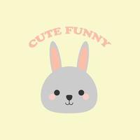 cute funny bunny head character. vector hand drawn cartoon mascot character illustration icon. Isolated on a soft yellow background.