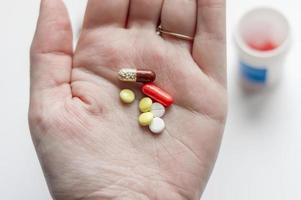 medicine pills in woman hand photo