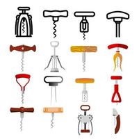 Corkscrew Icon Set Vector. Wine Cork Screw. Open Bottle. Party Bar Tool. Drink Opener Equipment. Beverage Object. Line, Flat Illustration vector