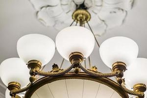 retro styled chandelier on ceiling, closeup. photo