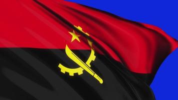 Loop of Angola flag waving in wind on blue screen texture background . Angola flag video waving in wind