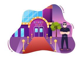 People Big and Bald Bouncers Standing Outside the Entrance to the Night Club in Flat Cartoon Illustration vector