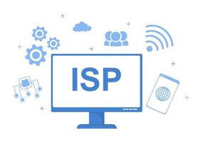 ISP or Internet Service Provider Cartoon Illustration with Keywords and Icons for Intranet Access, Secure Network Connection and Privacy Protection vector