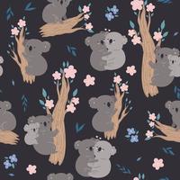 Seamless pattern with cute koalas. Vector graphics.