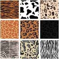 Set of nine seamless patterns with animal skin. Vector image.
