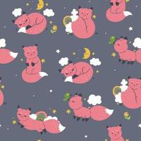 Seamless pattern of cute foxes. Vector graphics.