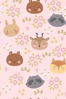 Childish seamless pattern with cute spring animals. Vector graphics.