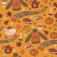 Pattern with cozy autumn graphic elements. Vector graphics.