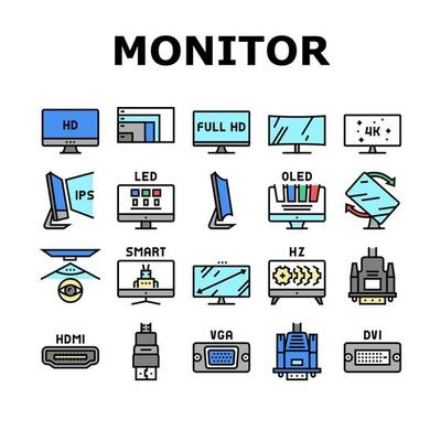 Computer Pc Monitor Collection Icons Set Vector