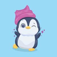 lindo bebé pingüino con ilustración de sombrero vector