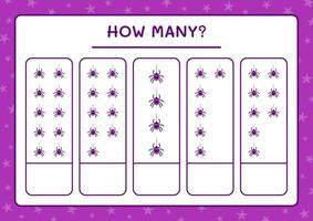 How many Spider, game for children. Vector illustration, printable worksheet