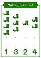 Match by count of Leprechaun boot, game for children. Vector illustration, printable worksheet