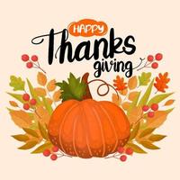 Happy Thanksgiving Background, Giving Thanks, Pumpkin icon Autumn Fall Leaves vector