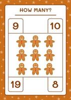 How many gingerbread cookie, game for children. Vector illustration, printable worksheet