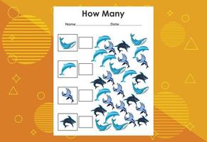 How many fish tasks. Educational children's game worksheet vector