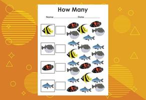 How many fish tasks. Educational children's game worksheet vector