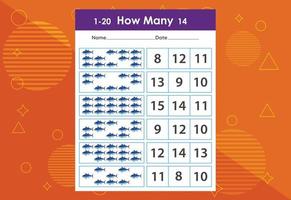 How many fishes task worksheet. Educational children's game worksheet vector