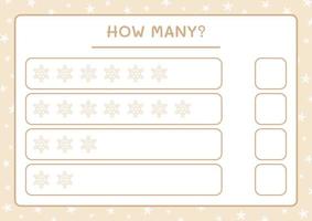 How many snowflake, game for children. Vector illustration, printable worksheet