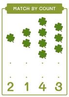 Match by count of Clover, game for children. Vector illustration, printable worksheet