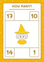 How many Witch, game for children. Vector illustration, printable worksheet