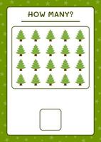 How many christmas tree, game for children. Vector illustration, printable worksheet