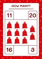 How many santa claus red bag, game for children. Vector illustration, printable worksheet