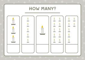 How many Candle, game for children. Vector illustration, printable worksheet