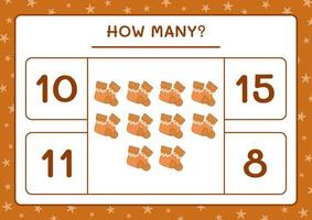 How many christmas sock, game for children. Vector illustration, printable worksheet