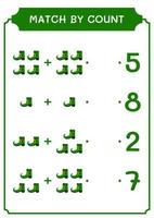 Match by count of Leprechaun boot, game for children. Vector illustration, printable worksheet