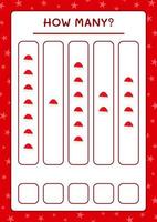 How many santa claus hat, game for children. Vector illustration, printable worksheet