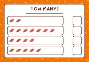 How many Candy, game for children. Vector illustration, printable worksheet