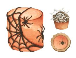 Set of Halloween desserts. Watercolor illustration. vector