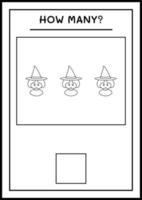 How many Witch, game for children. Vector illustration, printable worksheet