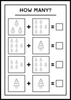 How many christmas tree, game for children. Vector illustration, printable worksheet