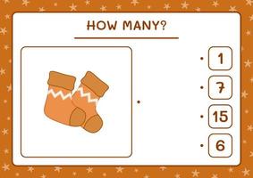 How many christmas sock, game for children. Vector illustration, printable worksheet