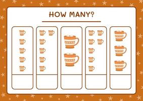 How many christmas mug, game for children. Vector illustration, printable worksheet