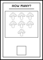 How many Mushroom, game for children. Vector illustration, printable worksheet