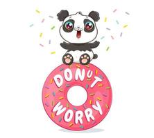 panda en donut rosa vector