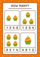 How many Cup Cake, game for children. Vector illustration, printable worksheet