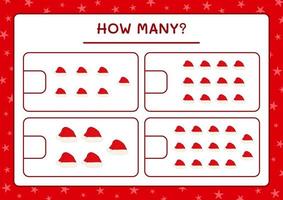 How many santa claus hat, game for children. Vector illustration, printable worksheet