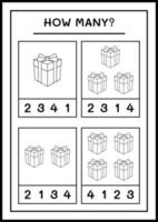 How many gift box, game for children. Vector illustration, printable worksheet