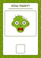 How many Zombie, game for children. Vector illustration, printable worksheet